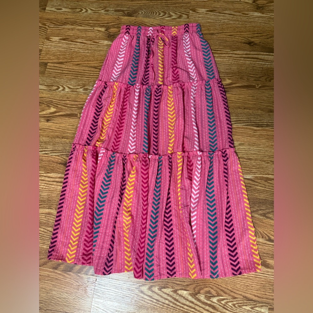 Boho High Waist Pleated Ruffle Skirt Size Small - Picture 5 of 10